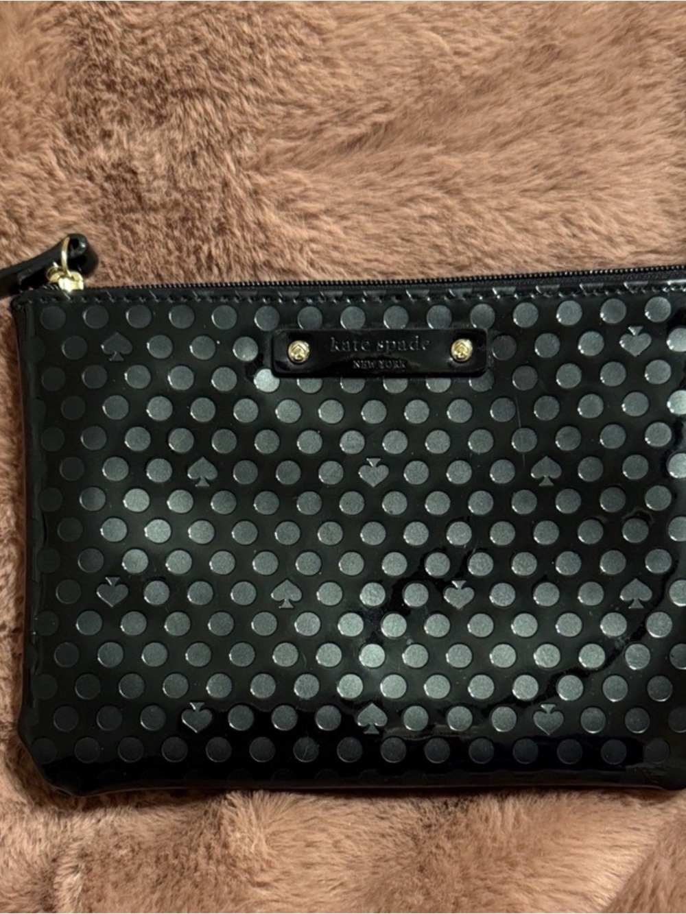 Kate Spade Glossy Black Polka Dot Zip Pouch NWOT
